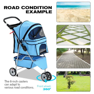 Folding Dog Stroller, 3 Wheels Pet Strollers Pet Gear for Small Medium Cats Dogs Puppy with Storage Basket