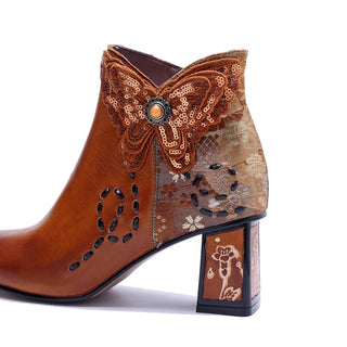 Multicolor Floral Block Heel Ankle Boots
