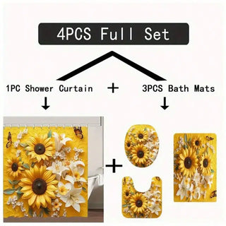 Vibrant Sunflower Design Shower Curtain Set