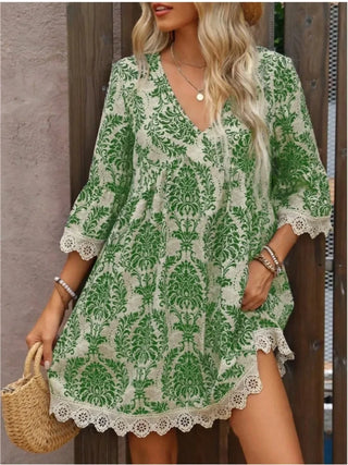 Retro Printed Bohemian Style Lace Dress