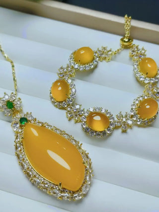 Luxury Emerald Zircon Jade Jewelry Set