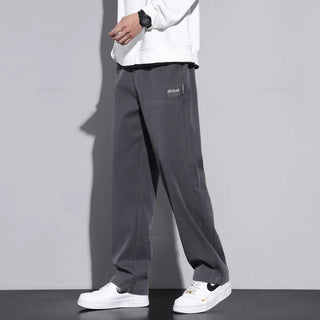 New Upgraded Autumn Winter Soft Cosy Lyocell Fabric Men's Pants Baggy Straight Elastic Waist Thick Wide Trousers Male Oversized