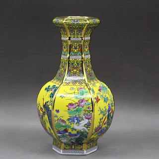 Colorful Enamel Flowers Antique Vase