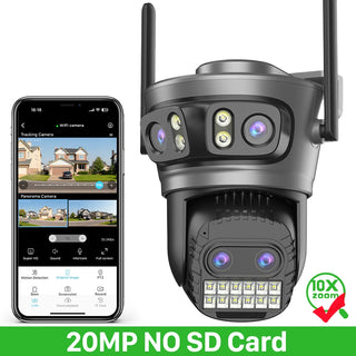 ABUNTU 20MP 10K PTZ Wifi Camera Four Len 10X Zoom Surveillance Camera Outdoor 360°No Dead Angle Ultra Long Night Vision Security