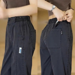 High Quality Summer Ultrathin Soft Lyocell Fabric Men's Casual Pants Elastic Waist Breathe Loose Straight Trousers Plus Size 5XL