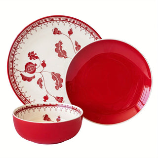 Red 12 Piece Stoneware Dinnerware Set