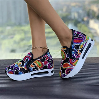 Embroidery Slip on Thick Platform Sneakers