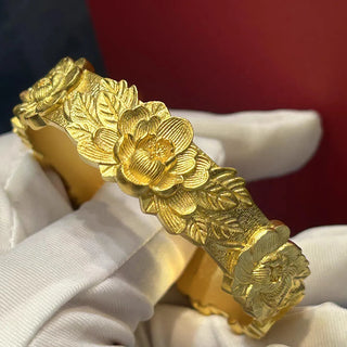 Luxury 24K 9999 Pure Gold real gold Peony Flower Women's Bracelet Double Happiness Wedding Wedding Opening Bracelet