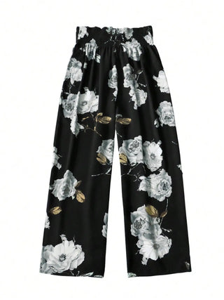 Floral Print Bow Front Wide Leg Pants - Epictzar Intl.