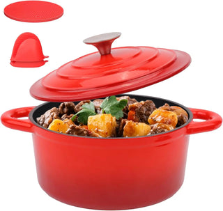 6QT Enameled Cast Iron Dutch Oven with Lid & Silicone Accessories, Round Dutch Oven Pot with Lid-Dual Handles, Oven Safe up to 5