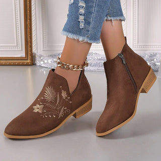 Suede Embroidered Pattern Short Boots