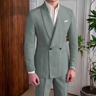 Men's Double-Breasted 2-Pcs Linen Suit