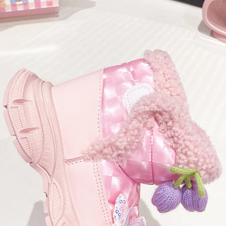 Faux Fur Winter Boots For Girls Korean Style Teenager Girl's Snow Boots Soft-soled Anti-slippery Teenager Kid's Cotton Shoes