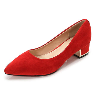New Women's Elegant Casual Office Red Black Shoes Ladies Thick Heel Woman Slip-on Pointed Toe Fashion Dress Party Pumps E0001