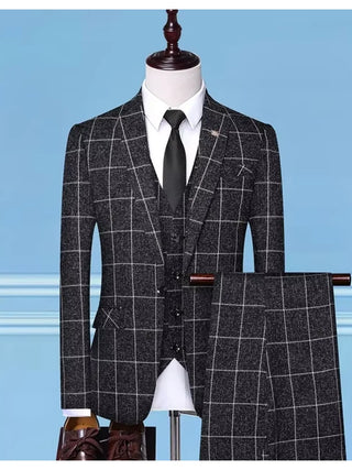 British Style Men Plaid Vest Blazer Pants 3 Pieces Set / Male Fashion High End Slim Wedding Banquet Business Suit Jacket Coat