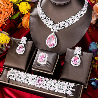 Missvikki Luxury Romantic 4PCS Waterdrop Crystal Jewelry Sets For Women Wedding Party Cubic Zirconia Dubai Bridal Fashion Trendy