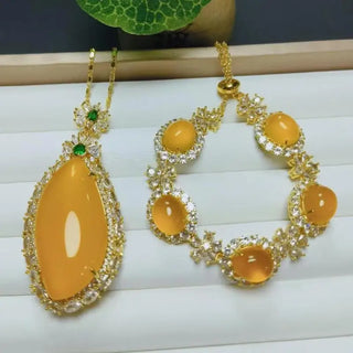 Luxury Emerald Zircon Jade Jewelry Set