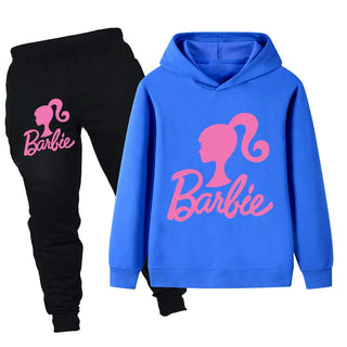 Girls cartoon cute Barbie printing sweatshirt suit fall and winter outdoor fashion warm children's long-sleeved two-piece set