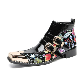 Men's Floral Print Ankle Boots