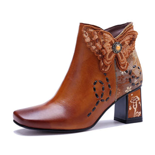 Multicolor Floral Block Heel Ankle Boots