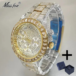 Luxury Iced Diamond Rose Quartz Wristwatch