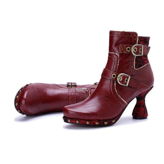 Studded Chunky Heel Leather Ankle Boots