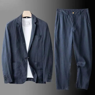 Men Linen 2Pcs Business Blazer Set