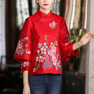 Elegant Retro Loose Embroidery Blouse
