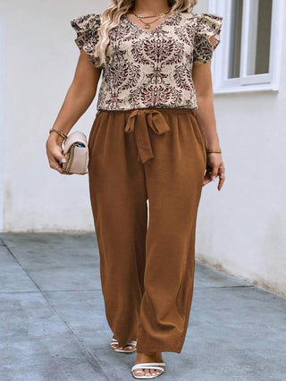 Plus Size  2024  Summer New American Ethnic Style Loose Casual V-neck Two Piece Set