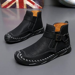 Luxury High Top Mens Casual Shoes Fashion Genuine Leather Men's Ankle Boots Slip on Leisure Walking Footwear Comfort Work Boots