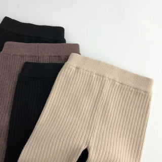 MILANCEL 2024 Autumn Winter High Elastic Knitted Kids Sweater Pants Skinny Solid Toddler Boys Girls Leggings Trousers for 1-6y