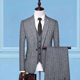 2025 Suit (suit + Vest + Trousers) Single Button Fashion Business Vertical Stripe Gentleman Suit Korean Suit Three-piece Suit
