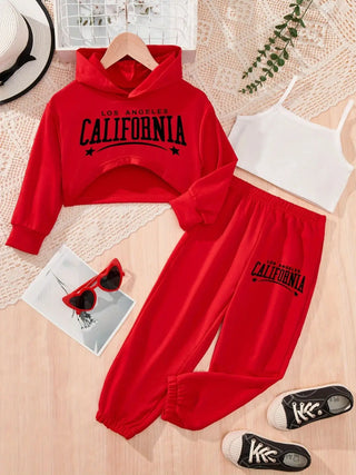Ins Children's Clothing Girls' Hooded Sweatshirt Suspender Sweatpants 3-Piece Casual Trousers+Vest+Short Sweatshirt Kids Suit for 1-8Y