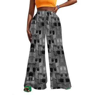 Tropical Leaf Print Wide Leg Pants