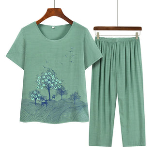 Vintage Printed Cotton Women Pajamas Set