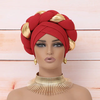 Big Braid Women's Turban Cap Elastic African Head Wraps Bonnet Lady Party Headpiece