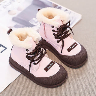 Winter Snow Boots For Girls PU Leather Waterproof Teenager Girl's Plush Boots Thick Warm Cotton Velvet Girl's Winter Shoes