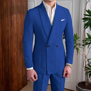Men's Double-Breasted 2-Pcs Linen Suit