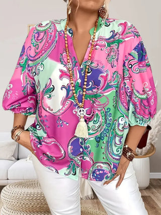 Elegant Floral Print Button Front Blouse