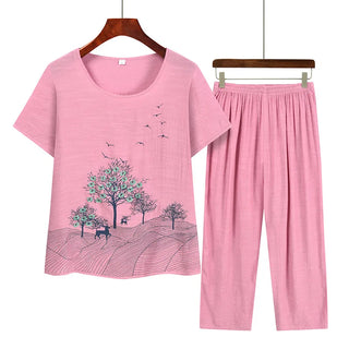 Vintage Printed Cotton Women Pajamas Set