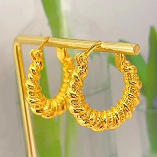 Luxury 24K 9999 Pure Gold real gold Women's Twist Ear Ring Exquisite Simple Simple Ring Earrings