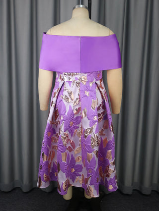 Off Shoulder Floral Jacquard Satin Dress