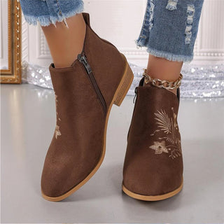 Suede Embroidered Pattern Short Boots