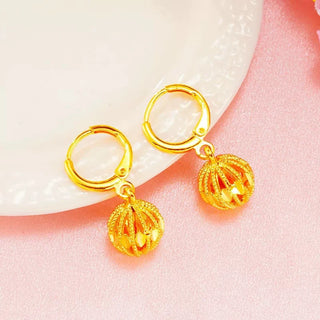 Classic Versatile 9999 24K Real Gold Beaded Earrings Size Earrings with Beaded Rings Earrings Gift for Girlfriend