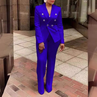 New women's solid colour small pieces of suit long-sleeved jacket trousers suit temperament commuter two-piece suit