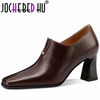 Elegant Square Toe Chunky Heel Shoes
