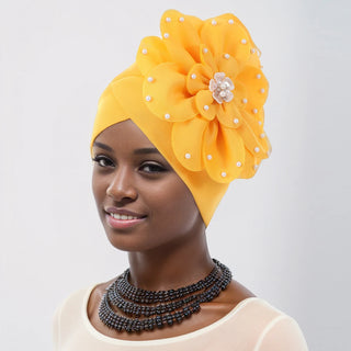 Elegant African Lady Head Wraps Nigeria Party Headwear Wedding Headtie Big Flower Turban Cap for Women
