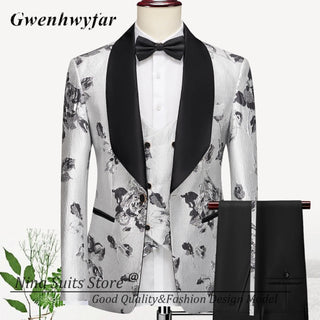 G&N 2023 New Series Men Suits Blazer Beautiful Lilac Purple Floral Pattern Tuxedos 3 Pieces Formal Party Costume Homme Slim Fit