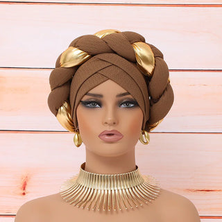 Big Braid Women's Turban Cap Elastic African Head Wraps Bonnet Lady Party Headpiece