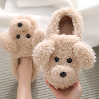 Cute Warm Furry Plush Dog Slippers